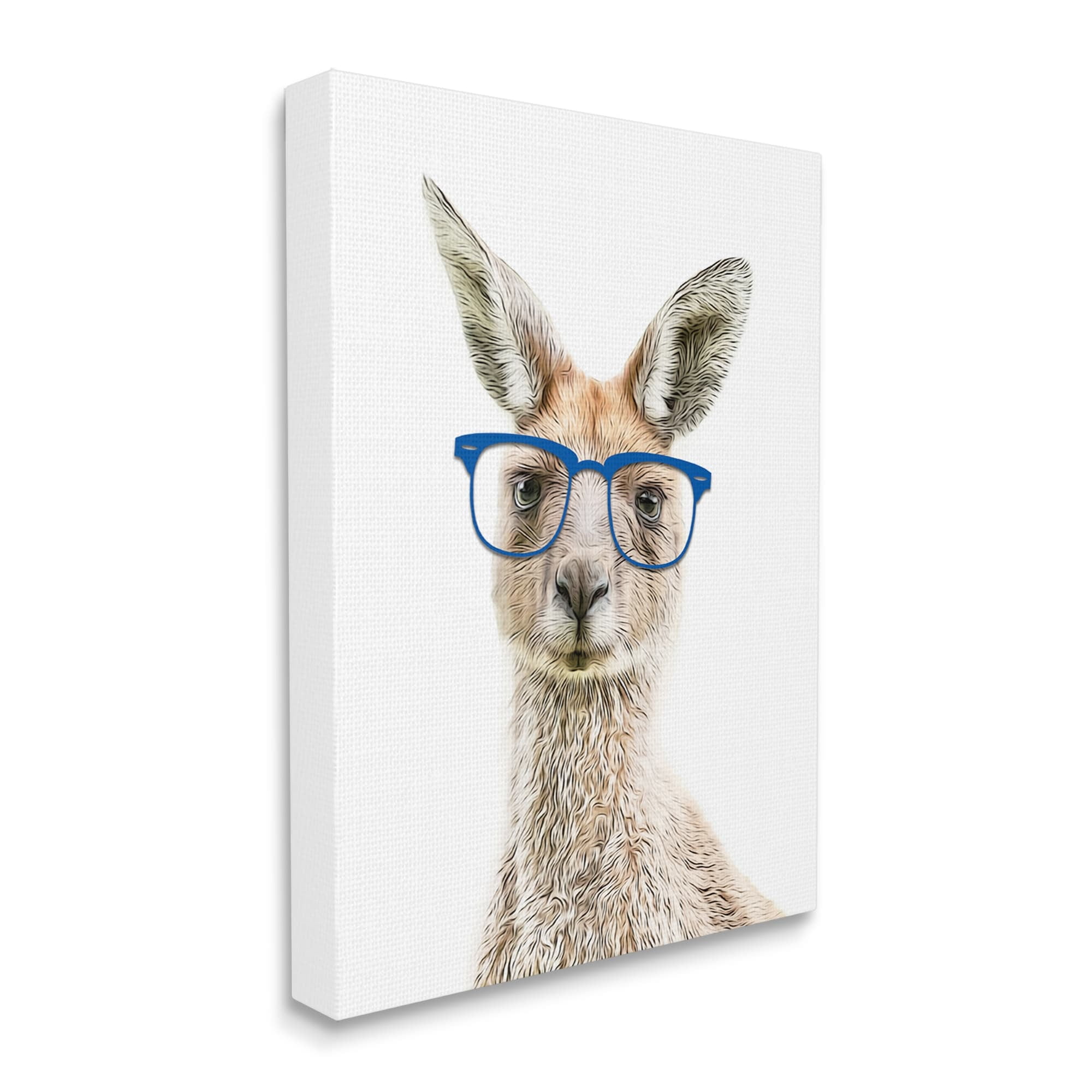 Stupell Industries Kangaroo Blue Hipster Glasses Animals & Insects Painting Gallery Wrapped Canvas Print Wall Art