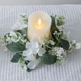 thumbnail image 2 of Rojia Artificial Eucalyptus Leaves Wreaths Candle Rings Wreaths, 10 Inch Small Boho Wreath Pillar Candle Holder for Wedding Home Door Tabletop Decoration, 2 of 7