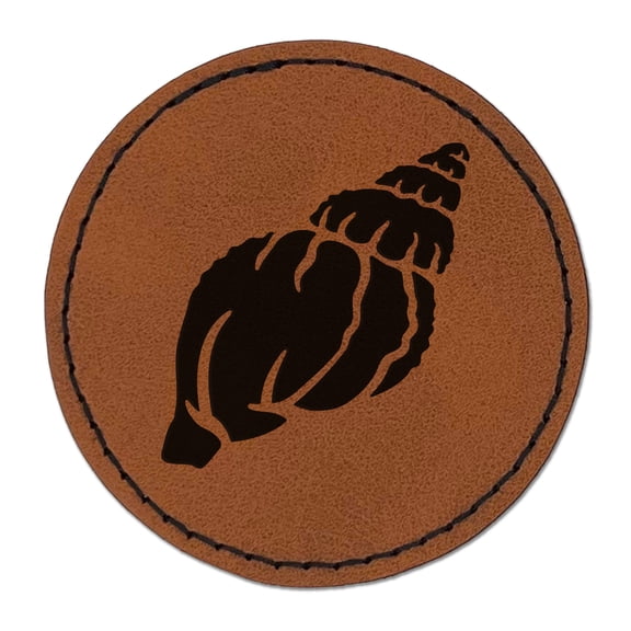 Tulip Seashell Sea Shell 2.5" Faux Leather Round Engraved Iron-On Patch - Brown