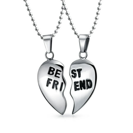 Break Apart 2PC Gift For BFF Best Friend Puzzle Heart Pendant Necklace For Women For Teen Silver Tone Stainless (Best Friend Break Apart Necklace)