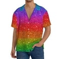 thumbnail image 3 of Gaeub Rainbow Glitter Men's Lapel Short Sleeve Shirt, Relaxed Fit Shirt, Soft and Breathable for Outdoors Party Travel - X-Large, 3 of 7