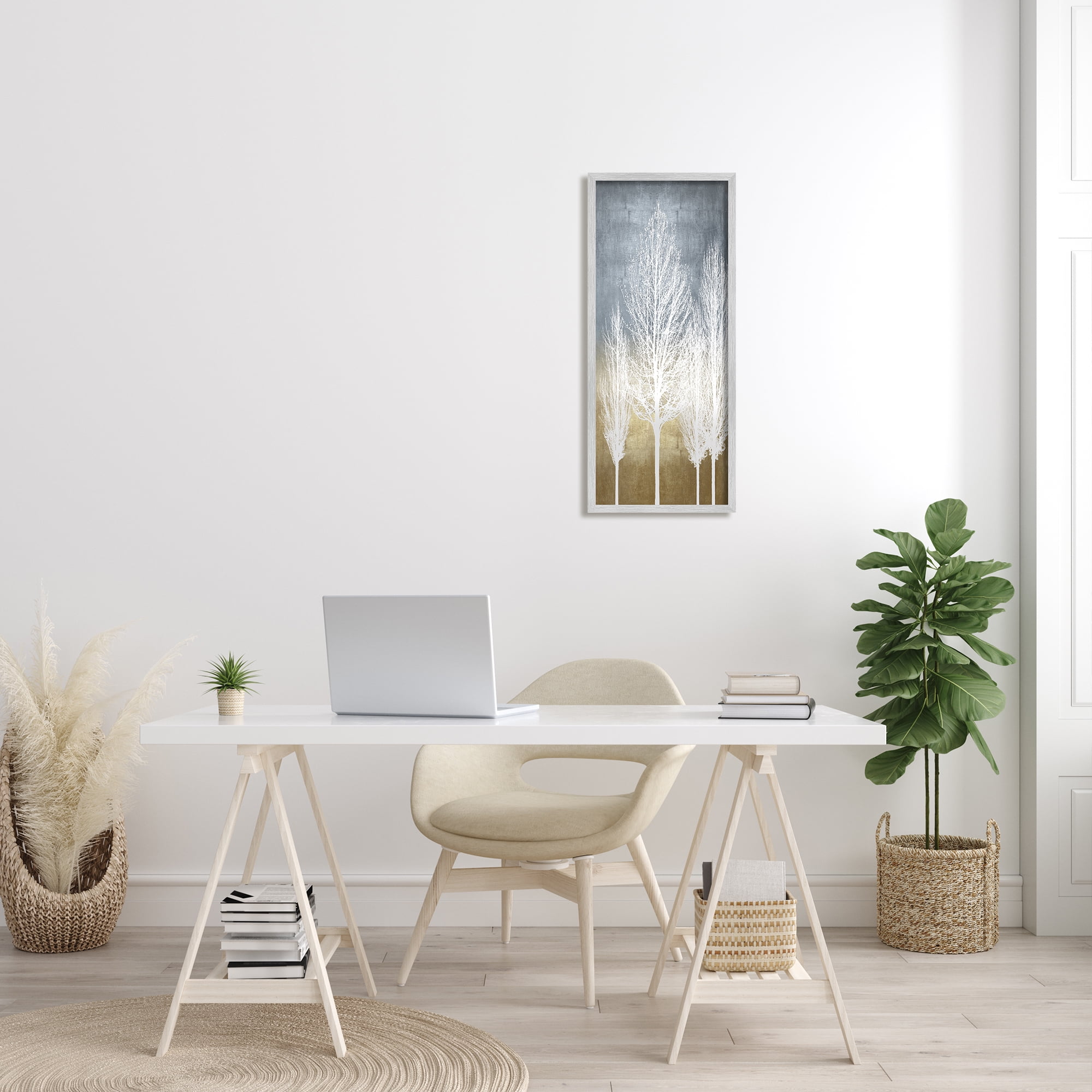 Stupell Home Décor Industries Tall Tree Silhouettes Abstract White Forest over Pattern, 13 x 30, Designed by Kate Bennett