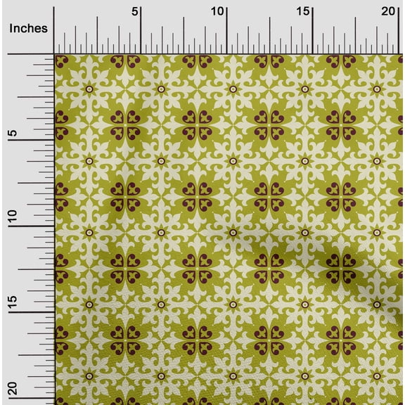 oneOone Polyester Lycra Olive Green Fabric Floral & Tiles Moroccan Diy Clothing Quilting Fabric Print Fabric By Yard 56 Inch Wide
