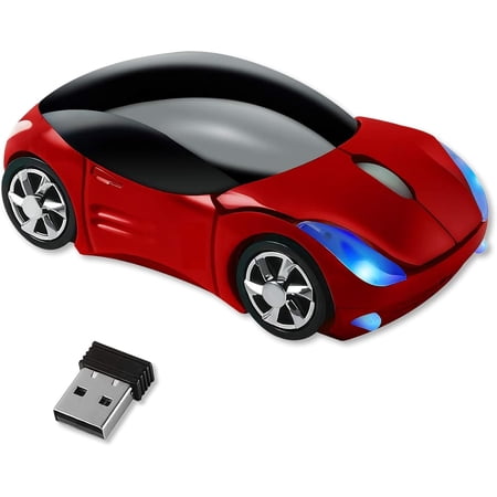 Cute Mouse Wireless Red,2.4G with USB Reciver 1600DPI Car Mouse for Computer Wireless USB for Laptop Computer Tablet for Windows for Mac OS for Her for Christmas(Red)
