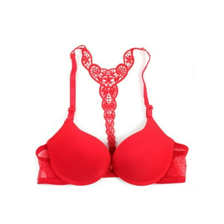

Wisremt Womens Sexy Front Closure Lace Racer Back Push Up Seamless Bra