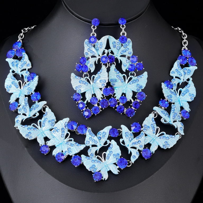 Vmeng Yzyi Luxury Green Crystal Jewelry Set for Women, Butterfly Necklace Earring, Bridal Wedding Banquet Party Dress Accessories Gift, Women's, Size: