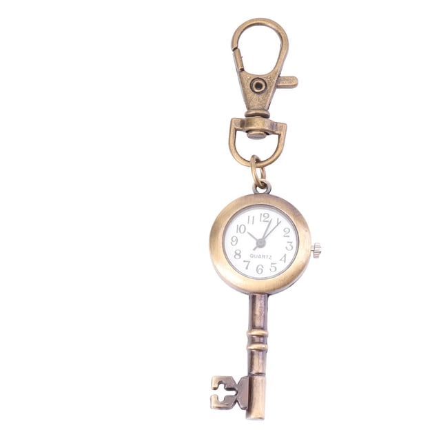 1PC Creative Key Watch Smooth Key Watch Retro Pocket Watch Novel Key Shape Watch with Keychain Portable Key Pocket Watch for Women Men Antique Brass