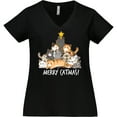 thumbnail image 3 of Inktastic Merry Catmas with Cat Tree and Yellow Star Women's Plus Size V-Neck T-Shirt, 3 of 5