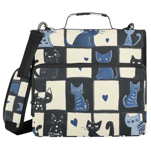 FORMRS Zipper Binder with Shoulder Strap 2-inch Ring 500 Sheet Capacity File Bag, Black and Blue Cat