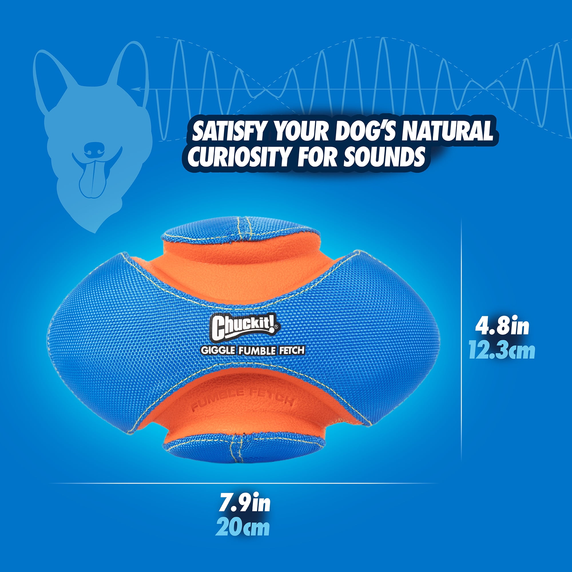 Chuckit! Giggle Fumble Fetch Dog Ball Fetch Football Toy for Dogs with Bitezones, 7.9" L for Small Pets up to 30 lbs, Pack of 1