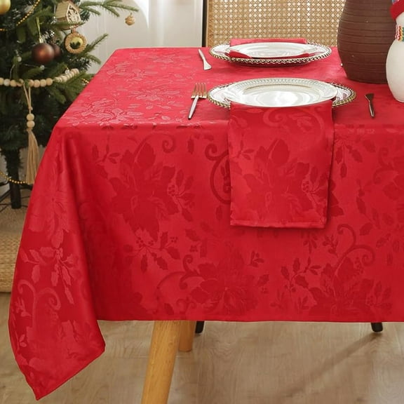 Christmas Tablecloth Rectangular, Green and Red Jacquard Tablecloth, Spill-Proof and Wrinkle-Resistant Brocade Fabric Tablecloth, Suitable for Winter, Christmas, and New Year Party Decorations