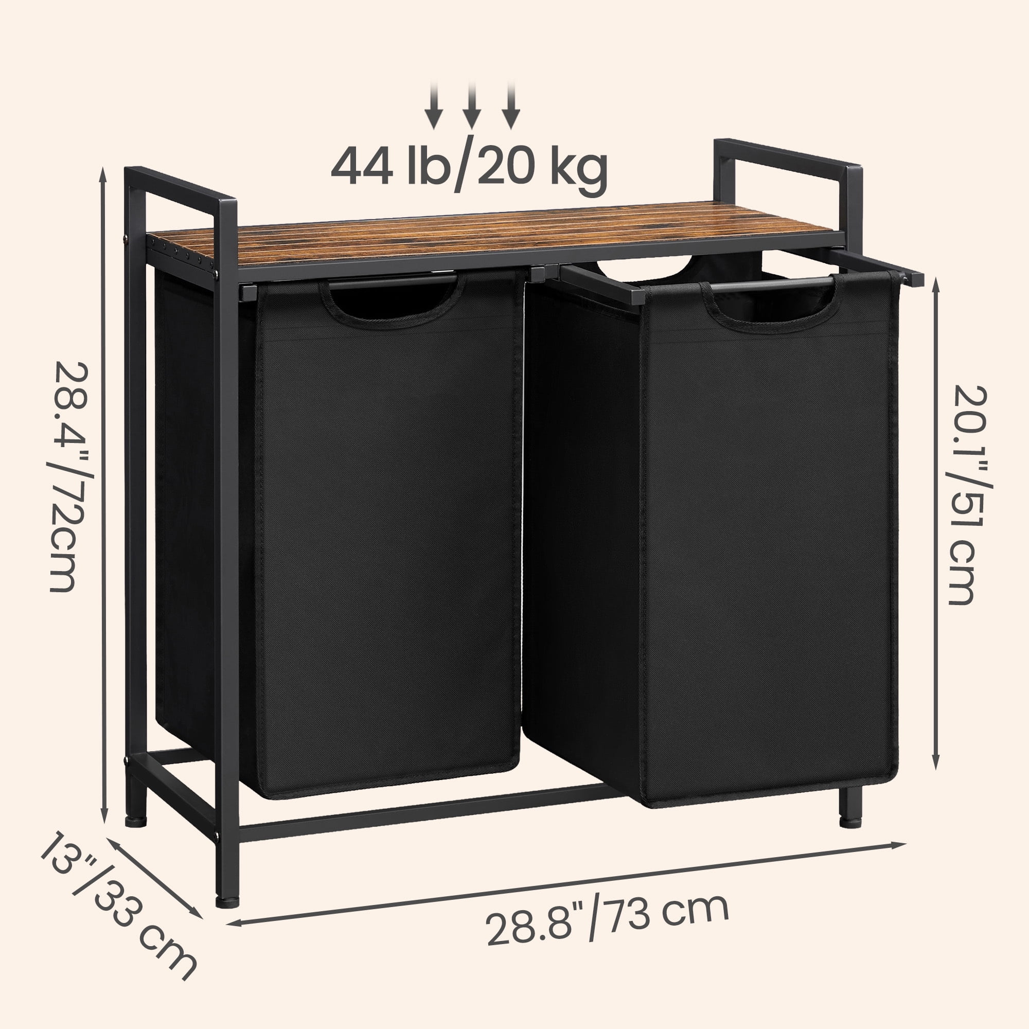 Ledrem 2-Compartment Foldable Laundry Hamper Clothes Sorter, Black