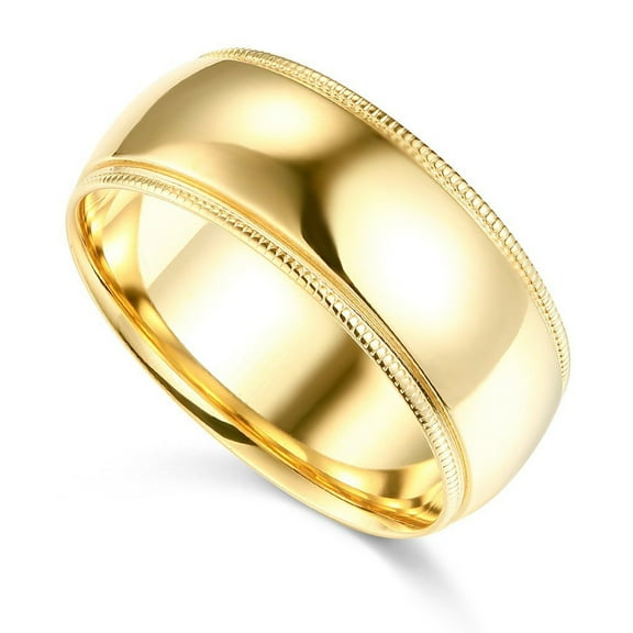 Dimaya Fine Jewelry 14K Yellow Gold 8-mm Unisex Comfort-Fit Polished Milgrain Wedding Band