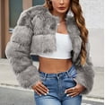 thumbnail image 6 of BiZtdJrK Sales Of The Day Lightning Cropped Faux Fur Jacket for Women Fashion Long Sleeve Open Front Cardigan Casual Fluffy Teddy Shaggy Short Coat Gray XL, 6 of 6