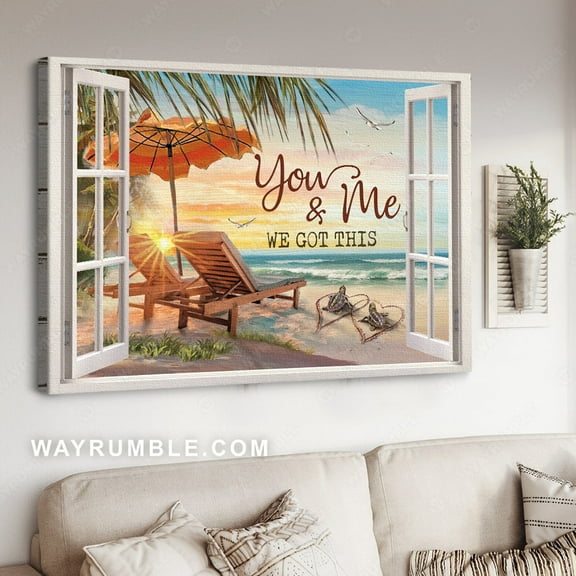 Beach chairs, On the beach, Sea turtle couple, You & me we got this - Jesus Landscape poster Prints, Home Decor Wall Art, UNFRAMED-8x12