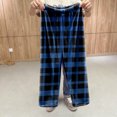 thumbnail image 4 of SGMVNU Womens Pajama Pants Plaid Cozy Loungewear Winter Warm Pj Bottoms Fuzzy Sleepwear Comfy Classic Homewear(Blue, L), 4 of 6