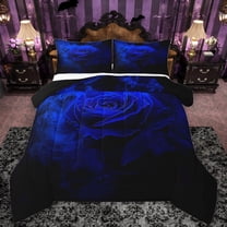 Feelyou Blue Rose Flower Queen Comforter Set, Romantic Valentines Day Bedding Sets, Teens Adult Women Men Reversible Bedding Comforter Set, Lightweight Room Decor, 3pcs