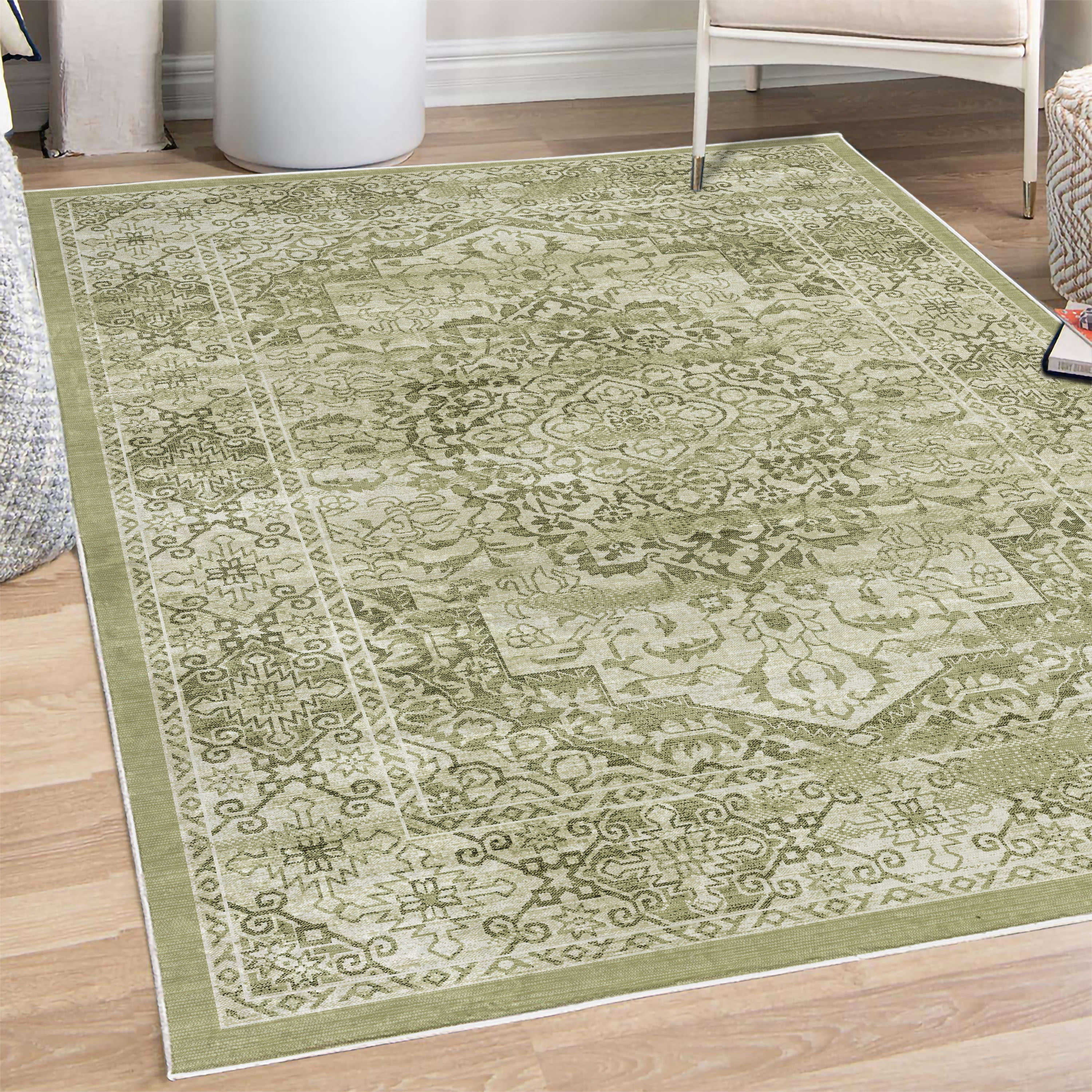 Victorian Decorative Rug, Floral Swirls Weathered Look Blooming Vintage ...