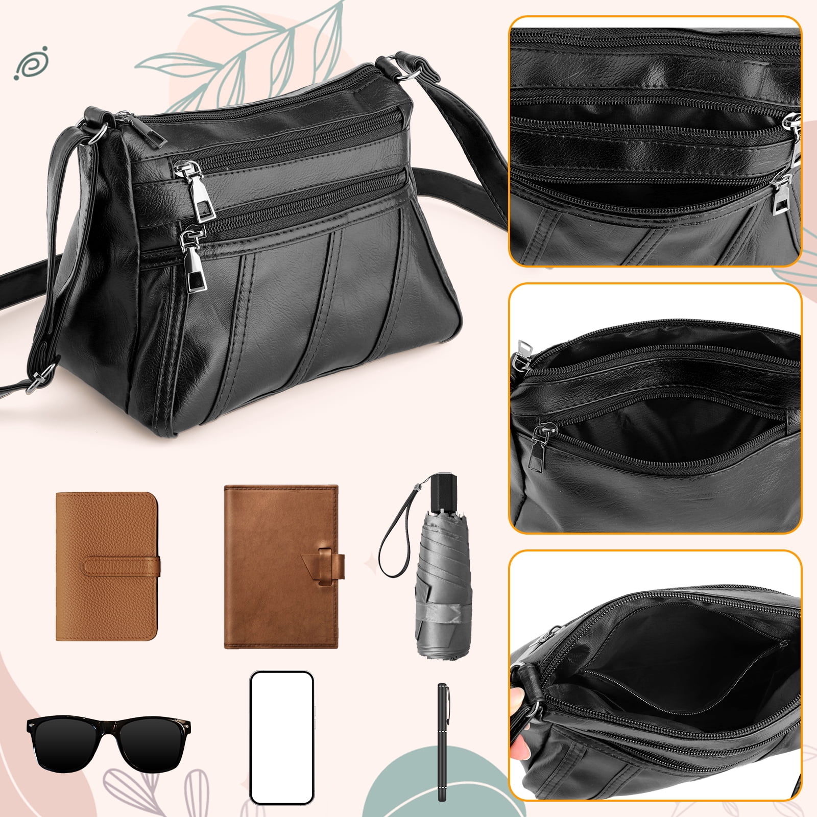 Women's Purse for Bag Soft PU Leather Shoulder Bag Women's Handbag Handle Satchel, Black