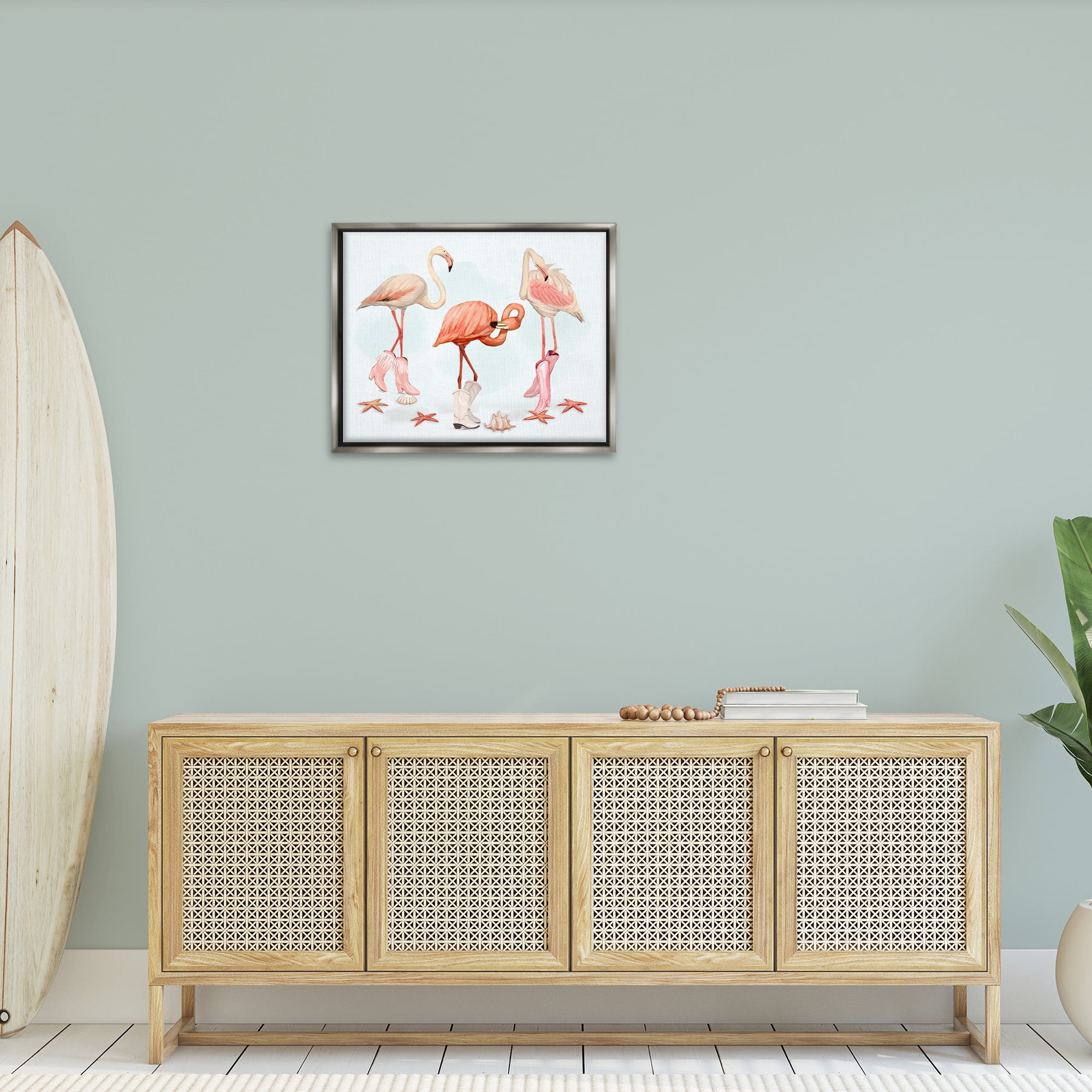 Stupell Industries Minimal Cowgirl Flamingos Animals & Insects Painting Gray Floater Framed Canvas Art Print Wall Art, 31 x 25
