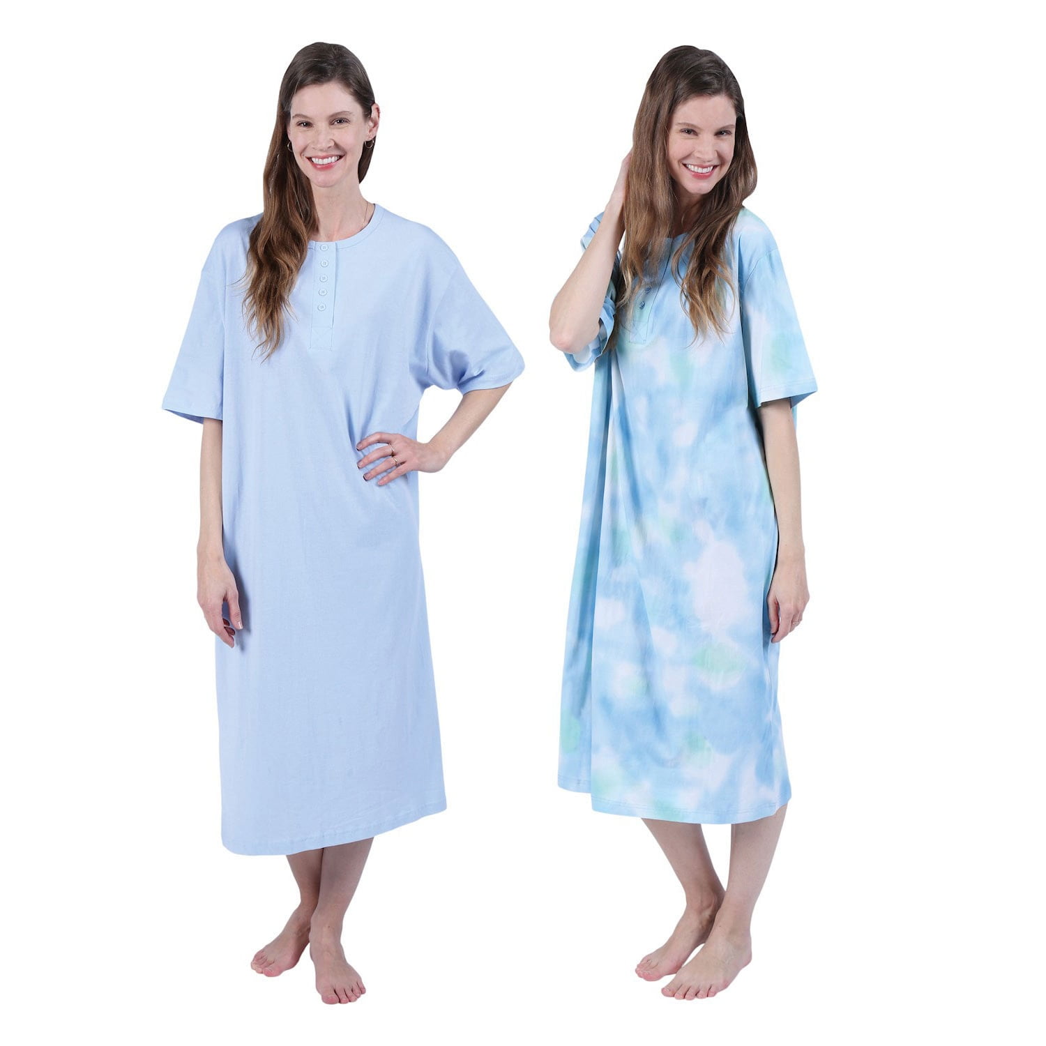 CATALOG CLASSICS Womens Nightgown Henley Night Shirt 100 Cotton Night