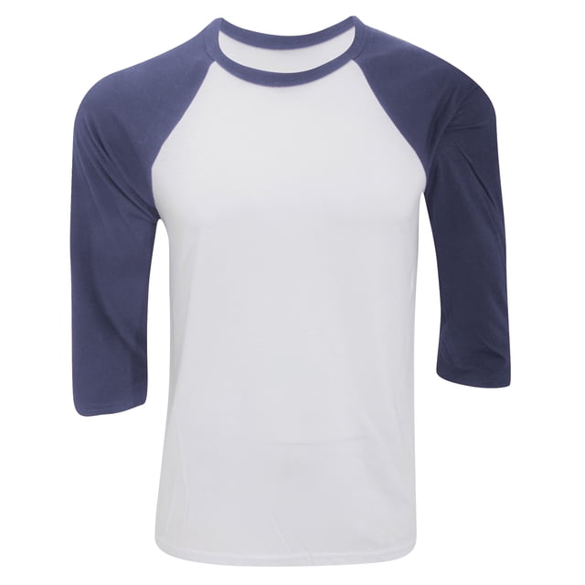 Canvas - Camiseta con manga 3/4 para hombre - Modelo baseball/Béisbol (Blanco/Vaquero)