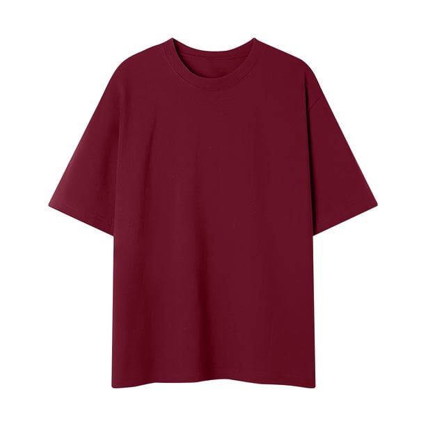 Camisetas Elvqul Hombre Playa Vino Algodón sin Estampado Manga Corta Cuello Redondo