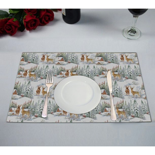 GCKG Cute Animal Placemat, Watercolor Winter Landscape with Deers