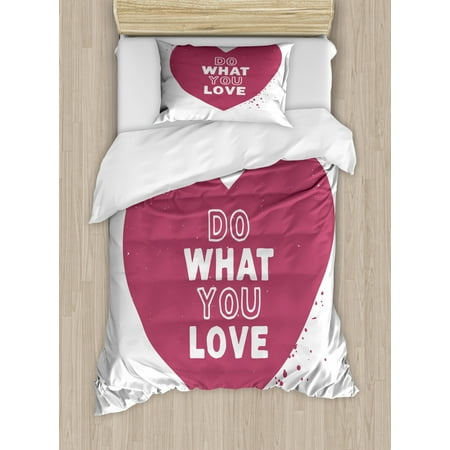 What Comes In A Duvet Set Love What You Do Duvet Cover Set, Hand Drawn Heart with Old Paper Effect Background Inspirational, Decorative Bedding Set with Pillow Shams, Dried Rose and White, by Ambesonne ()