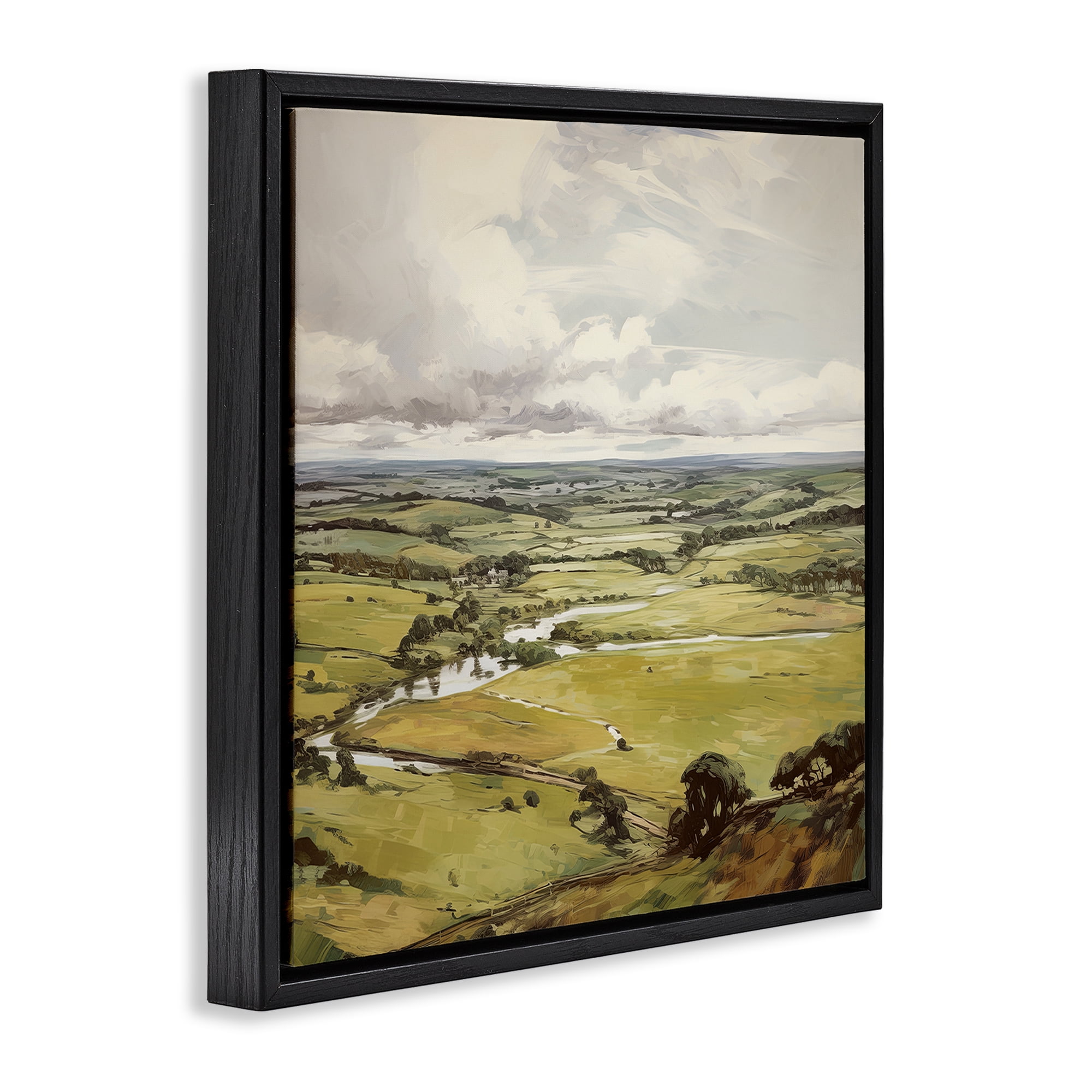 Stupell Industries Rural Tributaries Overlook Landscape & Nature Painting Black Floater Framed Canvas Art Print Wall Art, 18 x 18