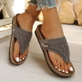 thumbnail image 4 of Rokment Wedges Orthopedic Cork Footbed Thongs Sandals for Women Boho Beach Leather Platform Slides Flip Flops Comfortable Dressy Slip on Slippers Grey Size 6.5, 4 of 7