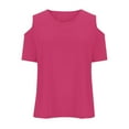 thumbnail image 5 of FAOWME Child Kids Girls Short Sleeve Shirts Cute Crew Neck Cold Shoulder Tee Tops Hot Pink 7-8 Years, 5 of 5
