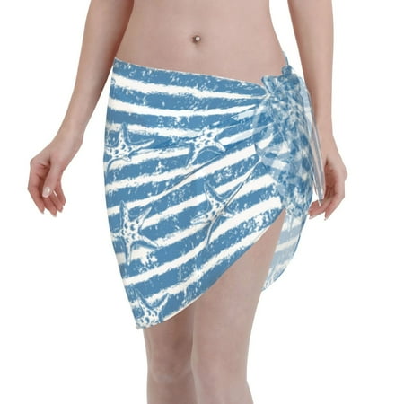 Disketp Ocean On Striped Women Swimsuit Cover Up Short Chiffon Summer Beach Sarong Bikini Wrap Skirt Bathing Suit