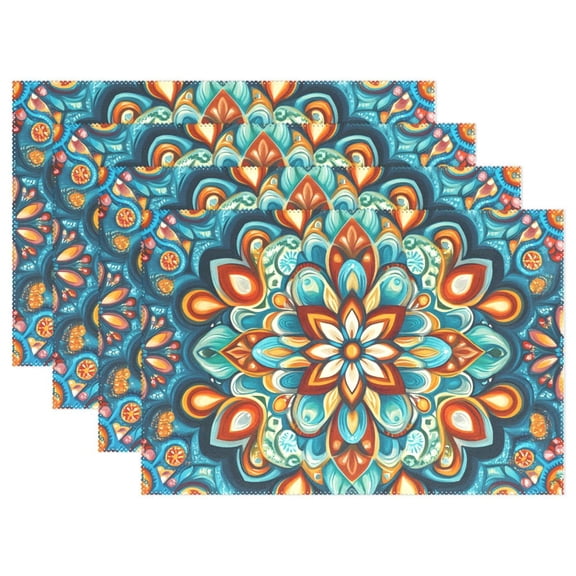 Ryvnso Placemats Set of 4 Vintage Mandala Boho-t5 Dining Mats Heat-Resistant Non-Slip Washable Table Mat
