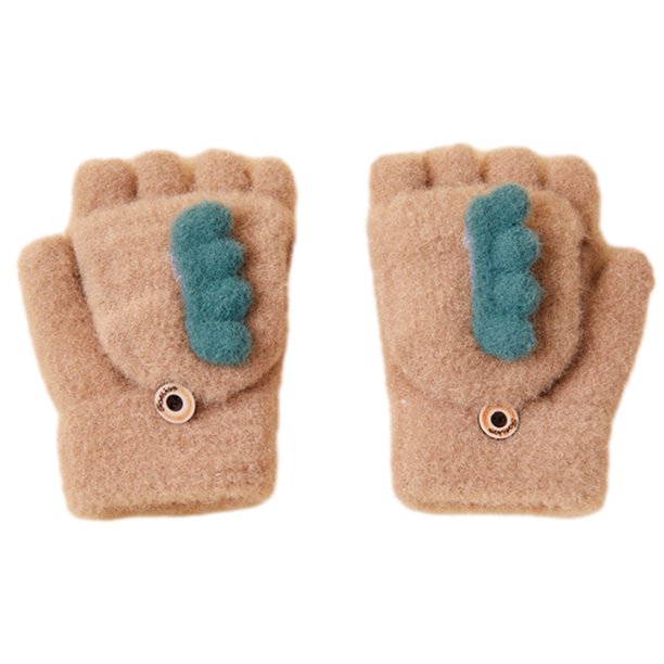 Guantes convertibles con parte superior abatible para niños, con estampado de frijoles de azúcar, cálidos guantes de punto sin dedos para niños y niñas de 6 a 12 años