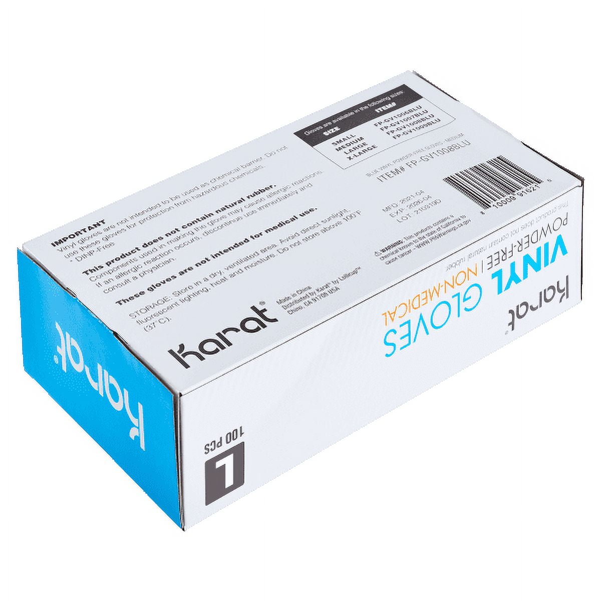 [1,000 ct] Karat Vinyl Gloves, Powder-Free, Blue, Large