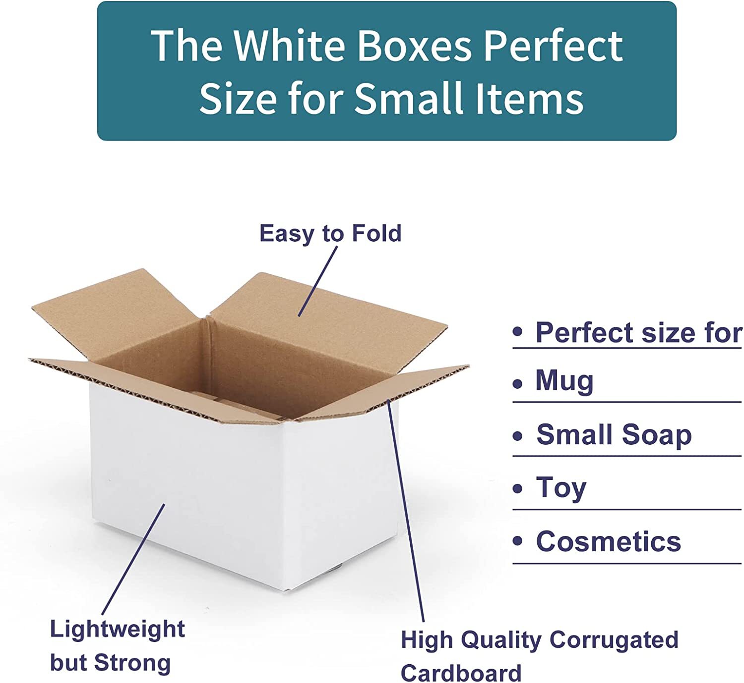Calenzana 40 Pack 6x4x4 Shipping Boxes, Corrugated Cardboard Box for Shipping and Mailing, White, Recycled