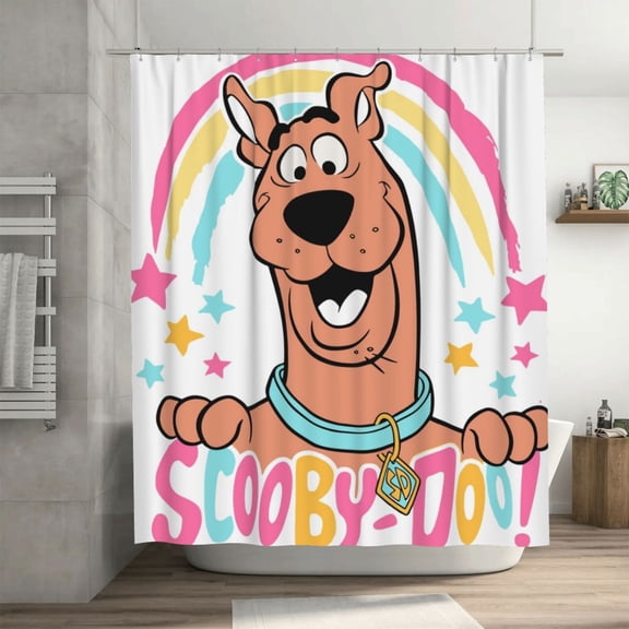 Scooby Doo Shower Curtain, Lovely Cartoon Shower Curtains Set for Kids Boys Girls College Dorm Bathroom, Waterproof Restroom Bathtub Decor Accessories with 12 Hooks 72X72 Inch Iron