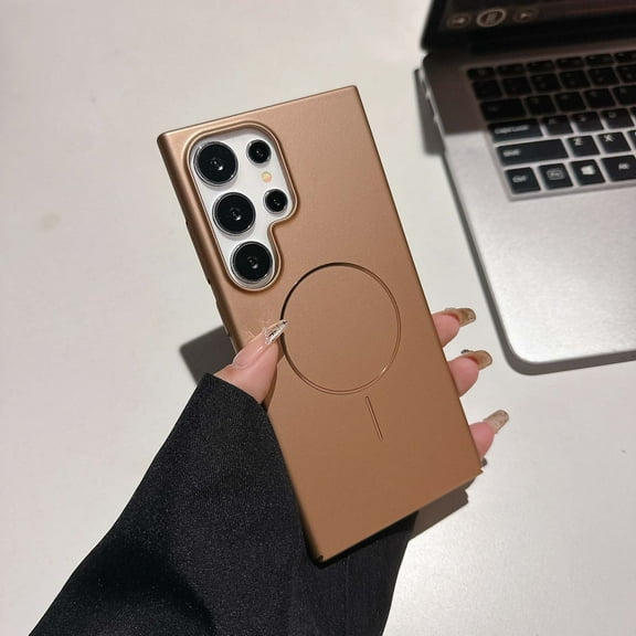 Magnetic Case For Samsung Galaxy S25 Ultra,Military Grade Protection,Compatible with Magsafe,Matte Luxury Metallic Luster Design,Shockproof Anti-fall Rugged Hard PC Phone Case,Gold