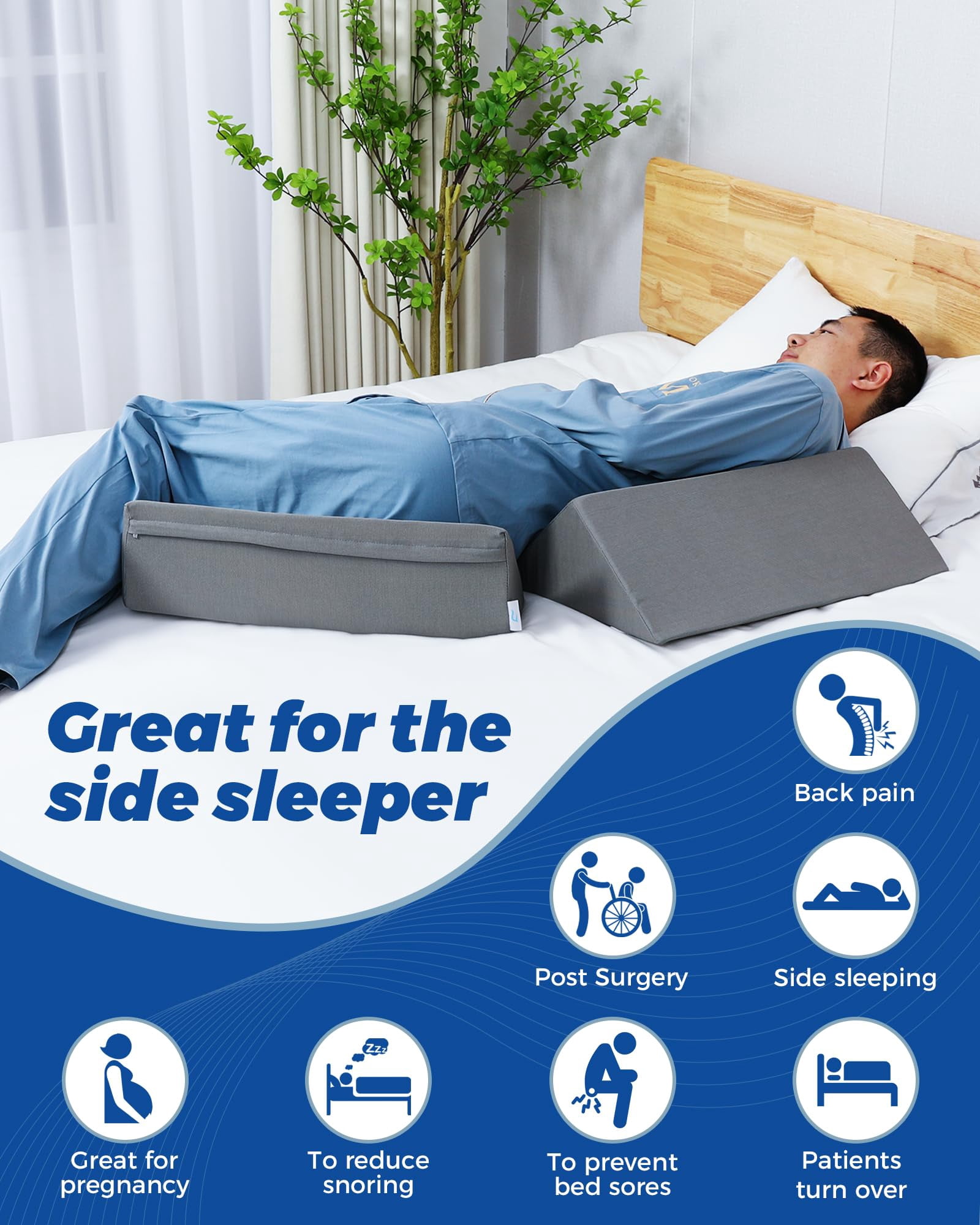 Positioning Wedge Pillow For Side Sleeping (3 In 1)  40 Degree Triangle Bed Wedges & Body Positioners Preventing After Knees Elevated Grey