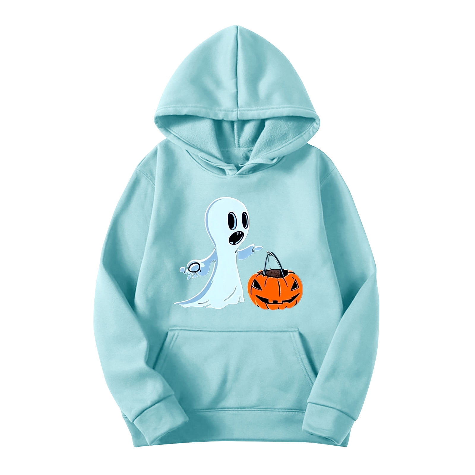Sweat à Capuche Femme Halloween - Imprimé Fantômes Et Citrouilles | Mélange Polyester, Style Décontracté