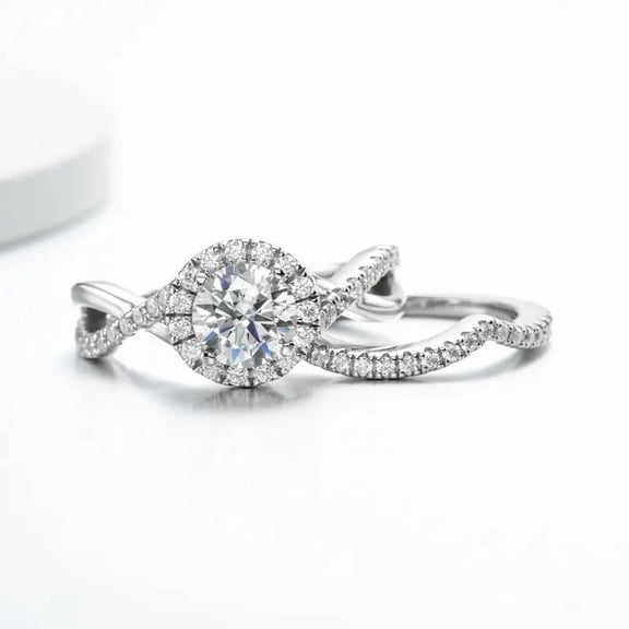 Oryn Jewelry 2.1 Ct Moissanite Round Cut Moissanite Rings - 14K White Gold Plated Engagement Rings for Women - Split Shank Matching Anniversary Bands - Wedding Bridal Ring Sets