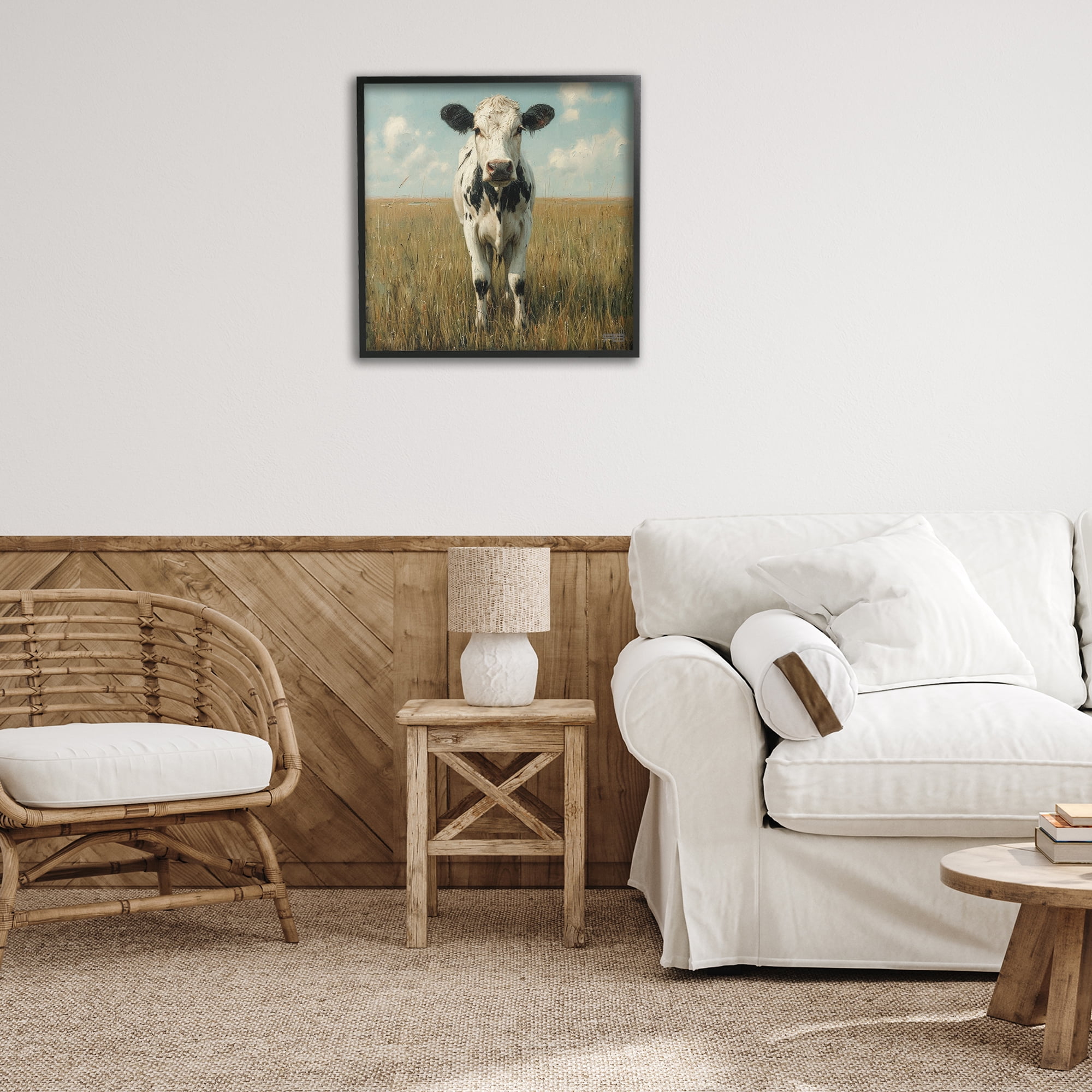 Stupell Industries Cow in Verdant Field Animals & Insects Painting Black Framed Art Print Wall Art, 24 x 24