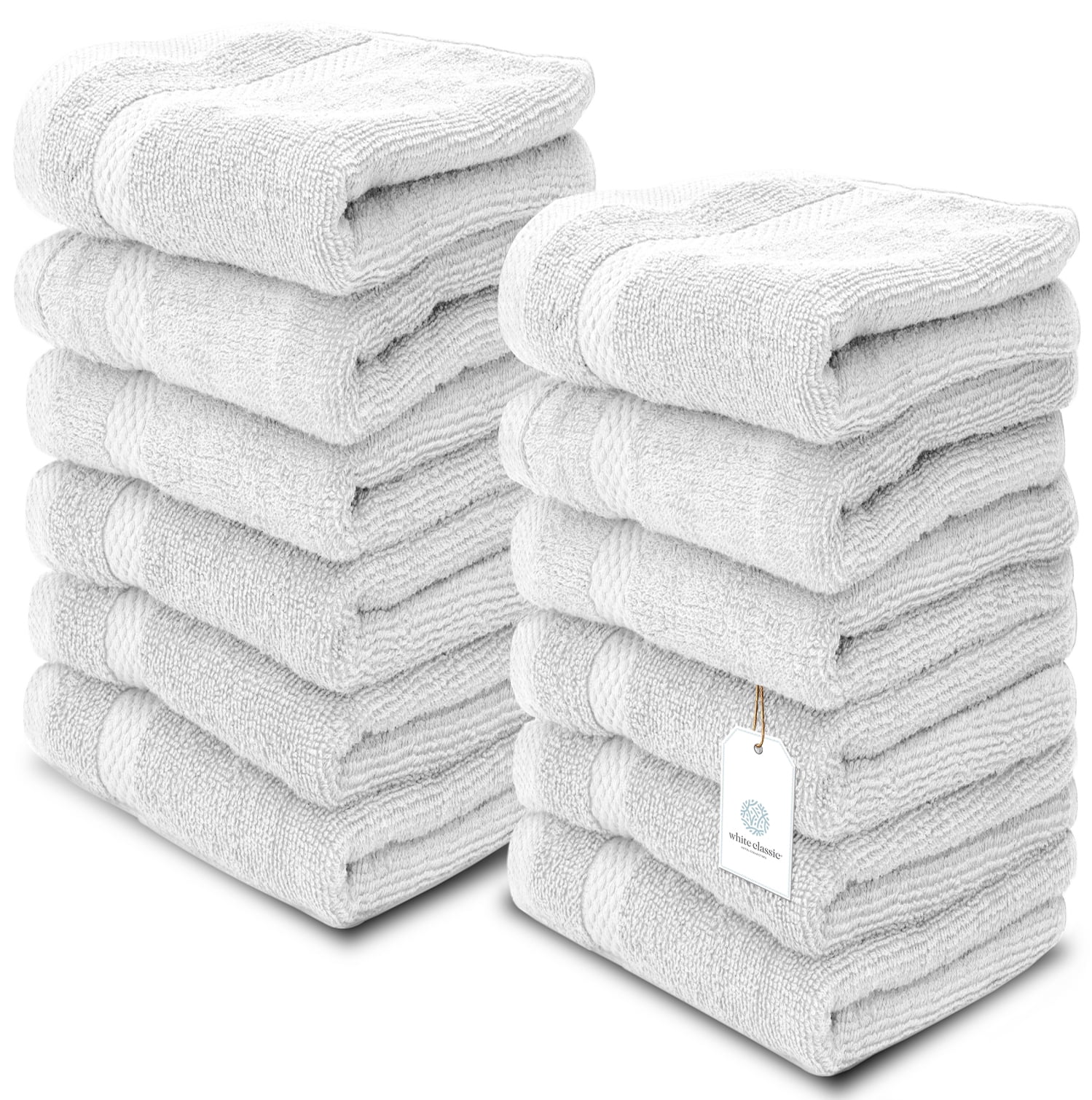 WhiteClassic  Cotton Washcloths Light Blue 12/Pack 13x13 Hotel Face Towel 