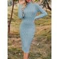 thumbnail image 2 of Autumn Winter Womens Long Sleeve Turtleneck Sweater Dresses Knitted Bodycon Midi Sheath Jumper Dresses, 2 of 4