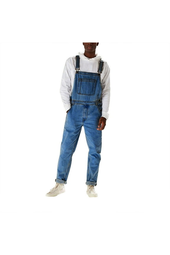 Mens Denim Blue Dungarees Work Dungaree Adjustable Straps Jumpsuit Slim Fit Work Suspender Pants with Pockets Casual Overalls Vintage Jeans Rompers Streetwear