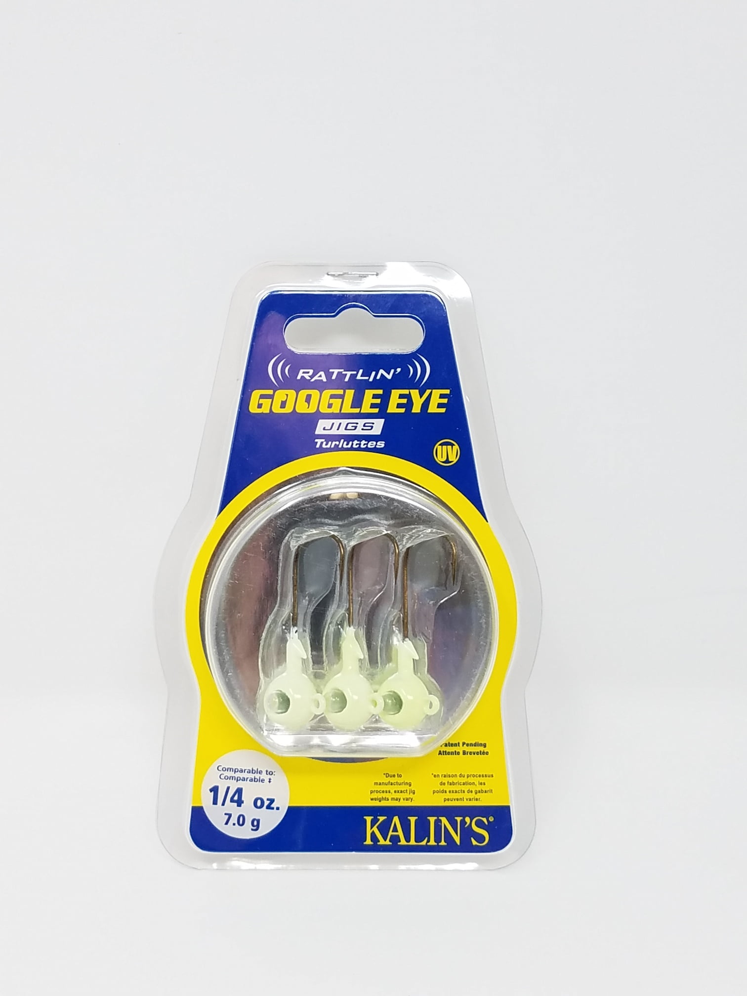 Kalins Google Eye Rattlin Fishing Jig, White, 1/4 oz, Freshwater, Lake