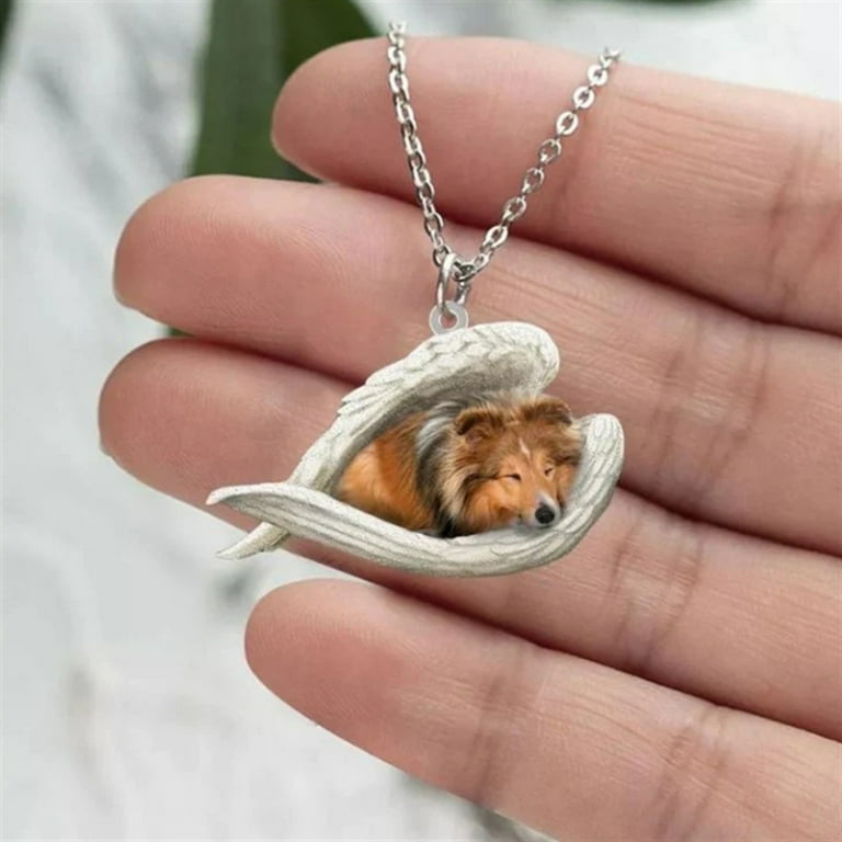 SDJMa Necklace Sleeping Dog Necklaces Pendant Pet Angel Stainless Steel Necklace Necklace Cute Angel Necklace Personality Gifts for Pet Lovers