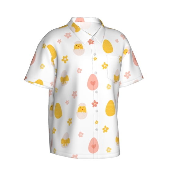 Lsque Funny Chicken pattern Hawaiian Shirt for Men, Unisex Summer Beach Casual Short Sleeve Button Down Shirts-3X-Large