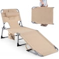 thumbnail image 1 of Gymax Chaise Longue de Plage Portable Chaise Pliante Inclinable avec Trou pour le Visage Beige, 1 of 10